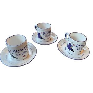Three Romana Sambuca Espresso Cup & Saucer Set Of 3 Porcelain Collectible White